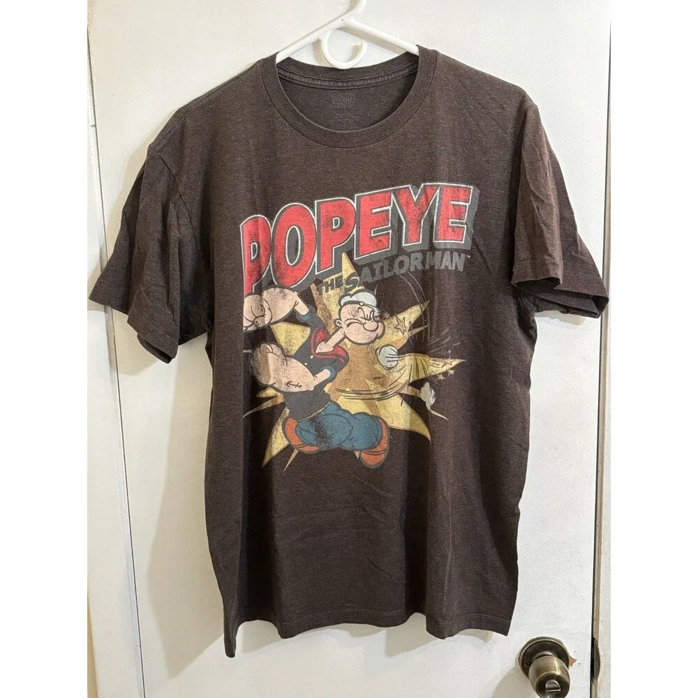 Men's Popeye Graphic T-Shirts Large Gray